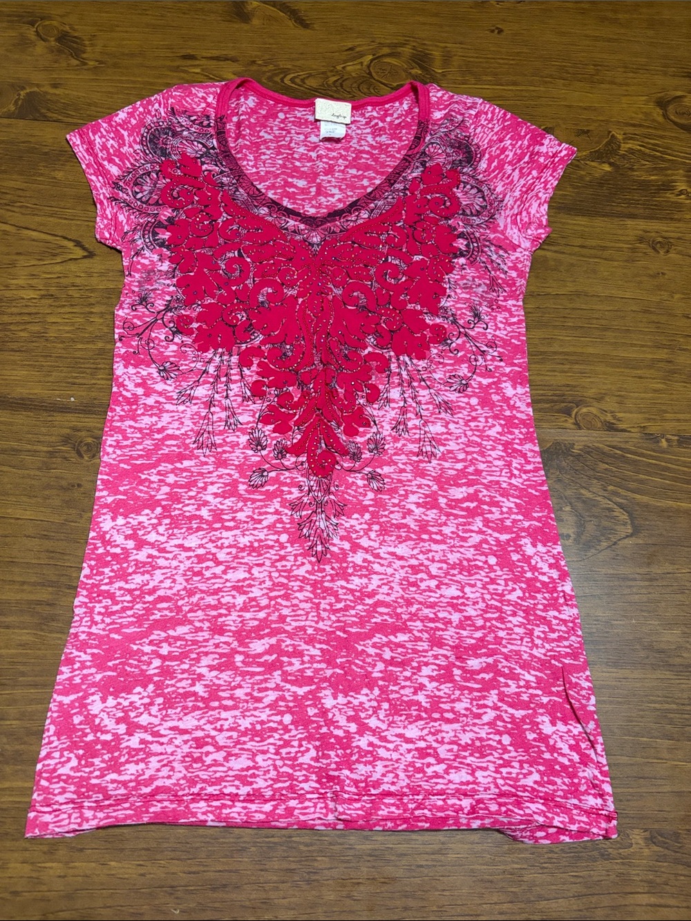 Daytrip Hot Pink and White Patterned burnout Tee